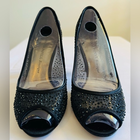 Adrianna Papell Women’s Black Mesh Beaded Peep Toe Heels Size 7M - Picture 4 of 7